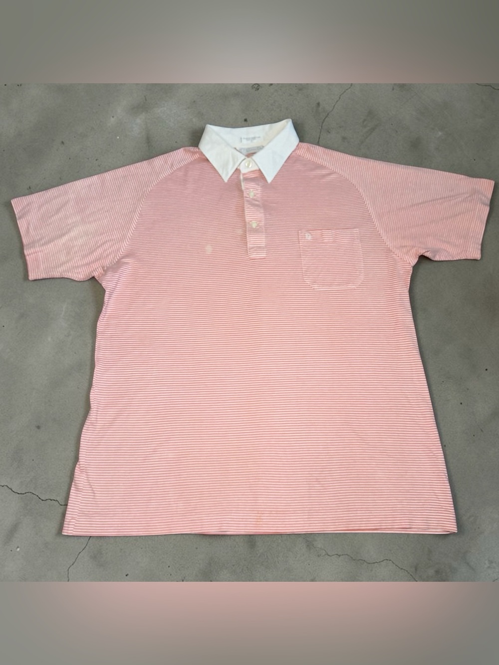 VTG 80s Christian Dior Men’s Stripe Polo Shirt Sz L Pink White Contrast Collar